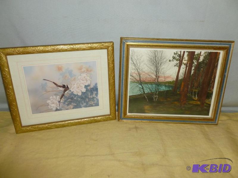lot 182 image: Lot of two wood framed pictures that measure ...