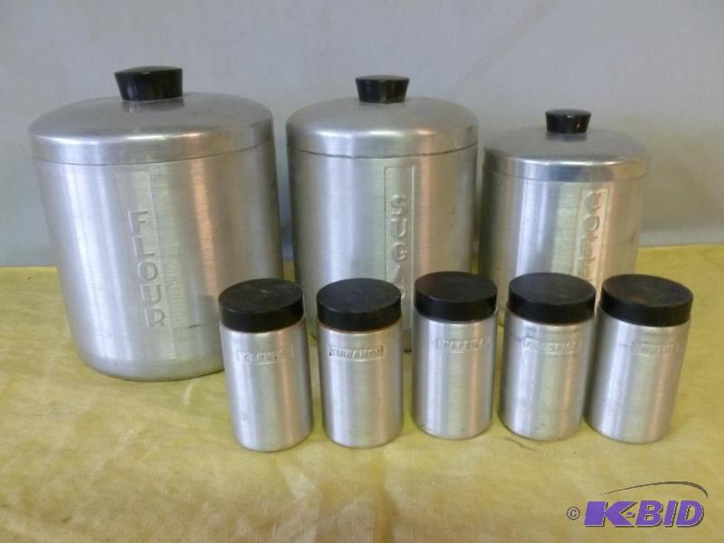 lot 58 image: Vintage eight piece aluminum kitchen set that...