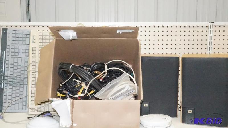 Lot of 2 JBL Speakers, Box of Video & TV Coaxial, & More