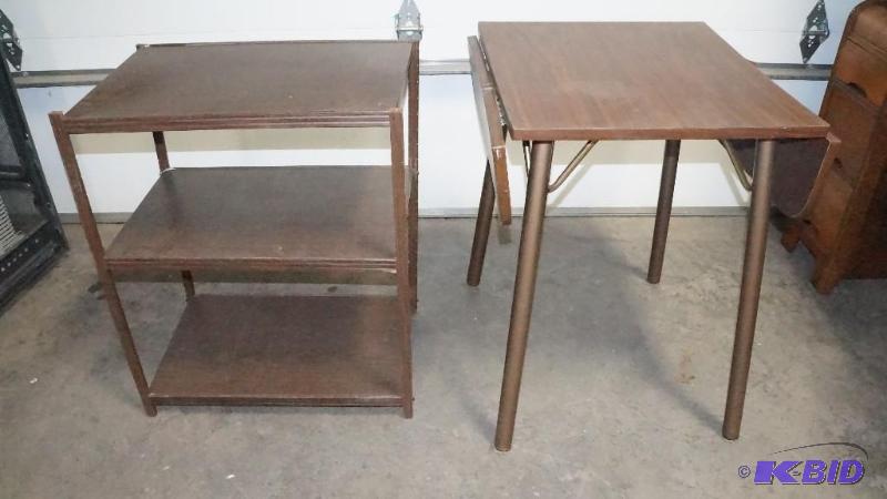 Vintage Drop Down Leaf Table & Metal Stand