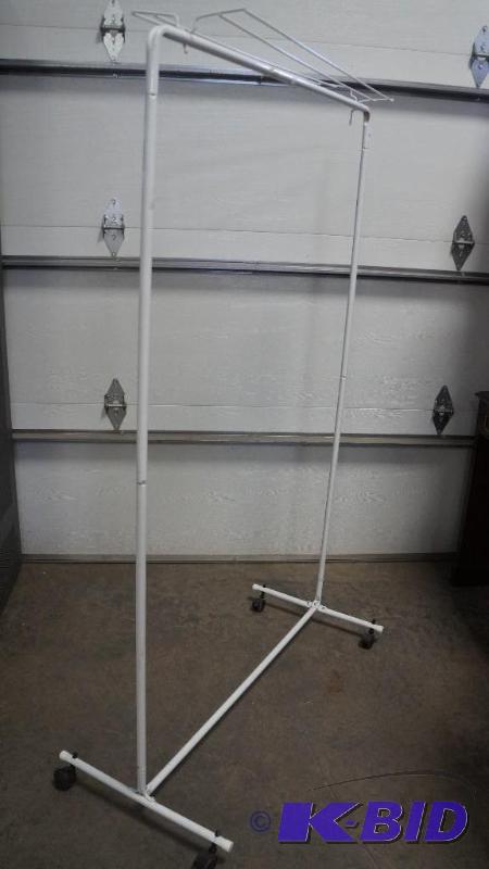 White Metal Pole Clothes Rack with Top Shelf
