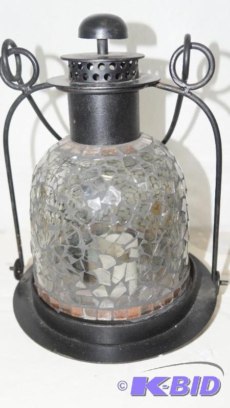Wrought Iron Candle Holder with Stained Glass Cover