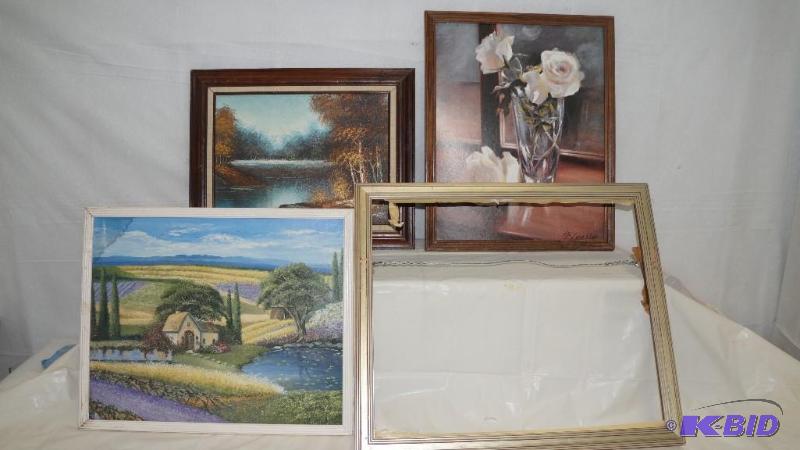 Lot of 3 Pictures & 1 Picture Frame