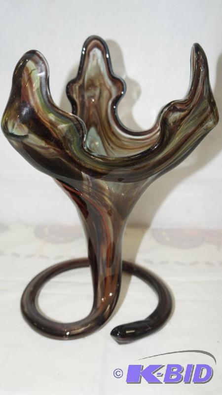 Vintage Hand Blown Glass Brown Vase