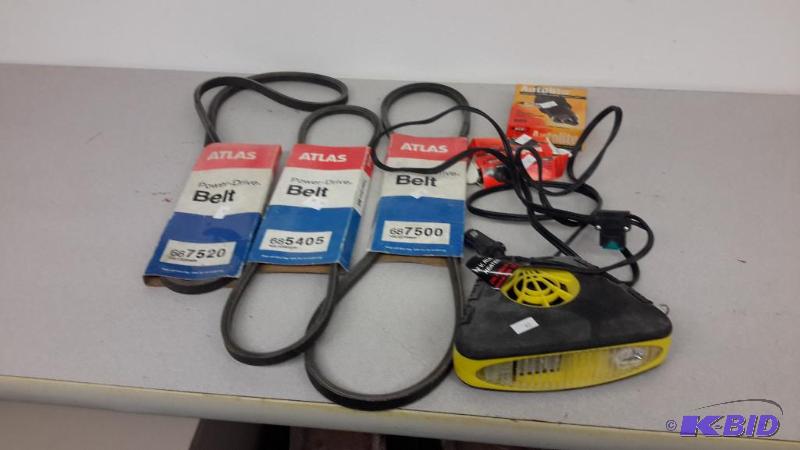 lot 42 image: 12v heater, automotive belts, spark plugs
