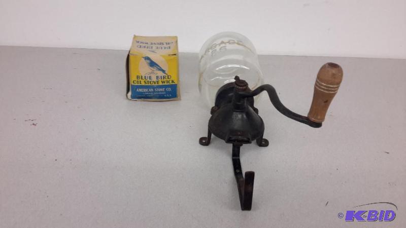 lot 43 image: coffee grinder, oil wick