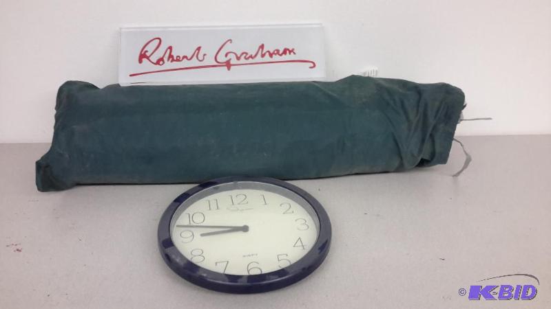 lot 49 image: tent, Robert Grahm sign, clock