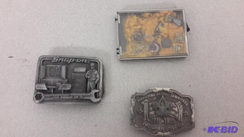 lot 52 image: Belt buckles, misc pins