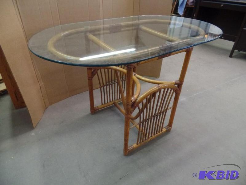 lot 35 image: Wicker Table with Glass Top