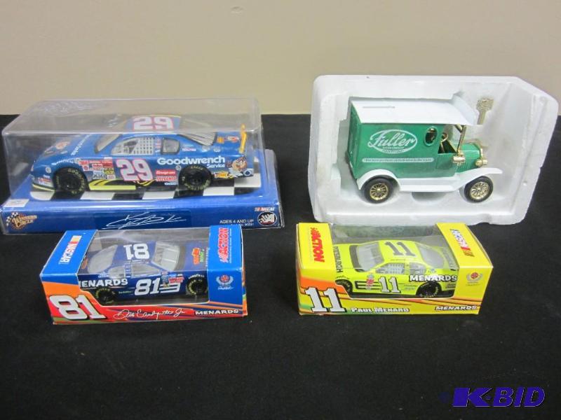 Lot of 4 NASCAR die cast race cars and a Vintage Fuller Brush Truck