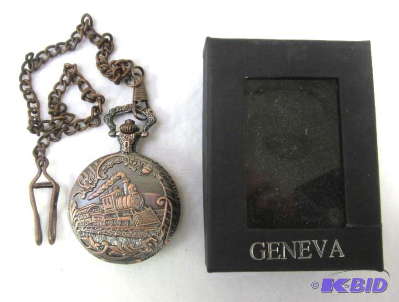Geneva Train Motif Pocket Watch