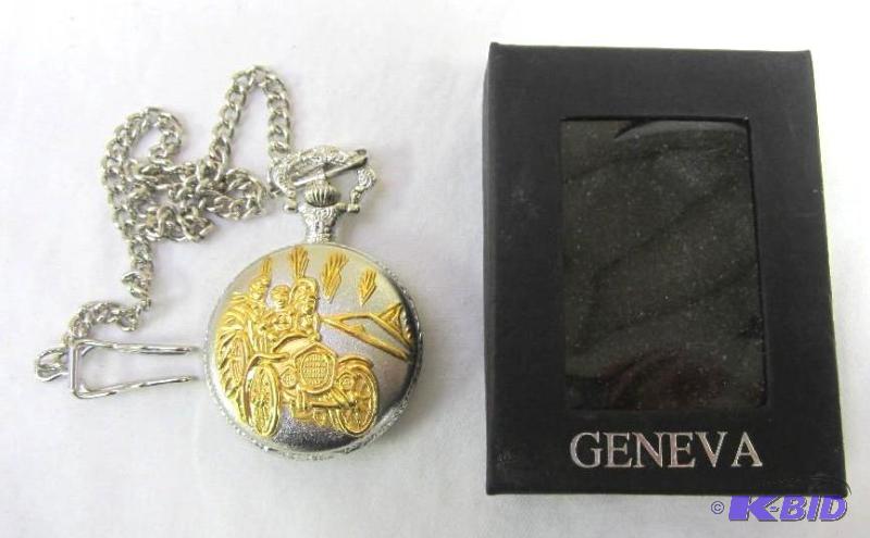 Geneva Vintage Automobile Motif Pocket Watch