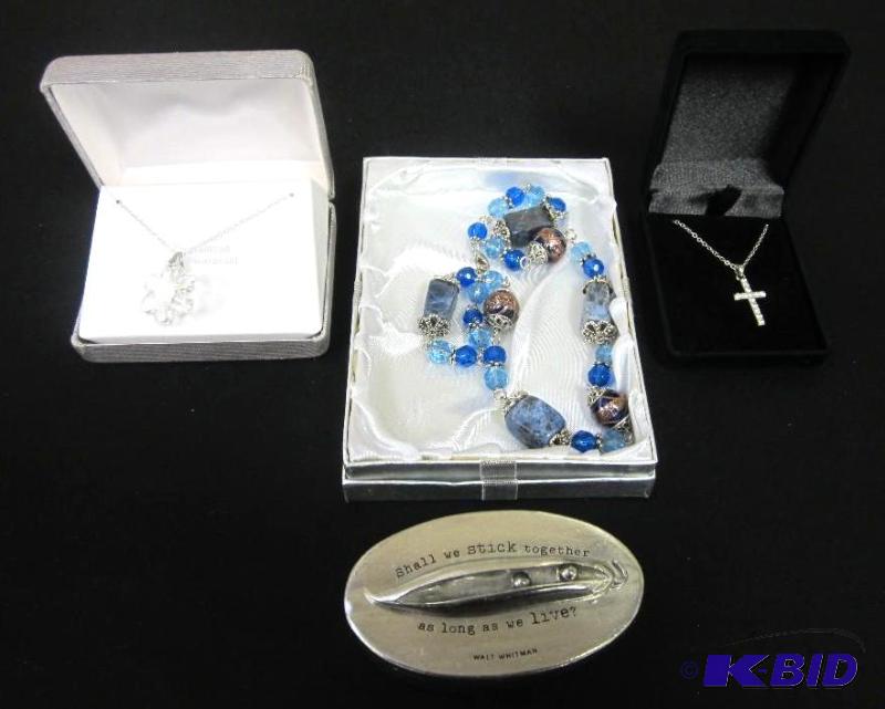 3 Fashion Jewelry Necklaces Swarovski & Trinket Box