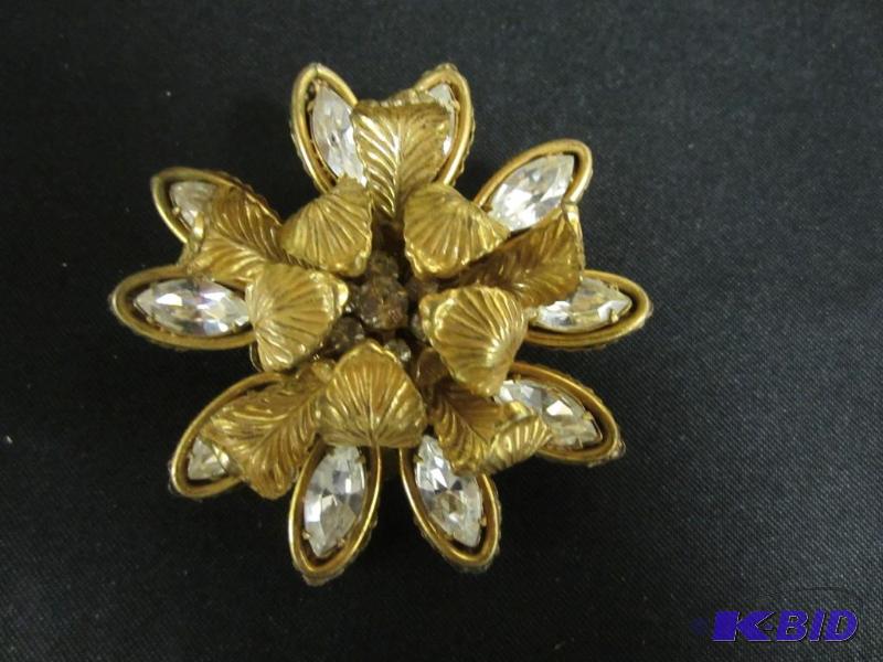 Miriam Haskell Vintage Leaf and Rhinestone pin