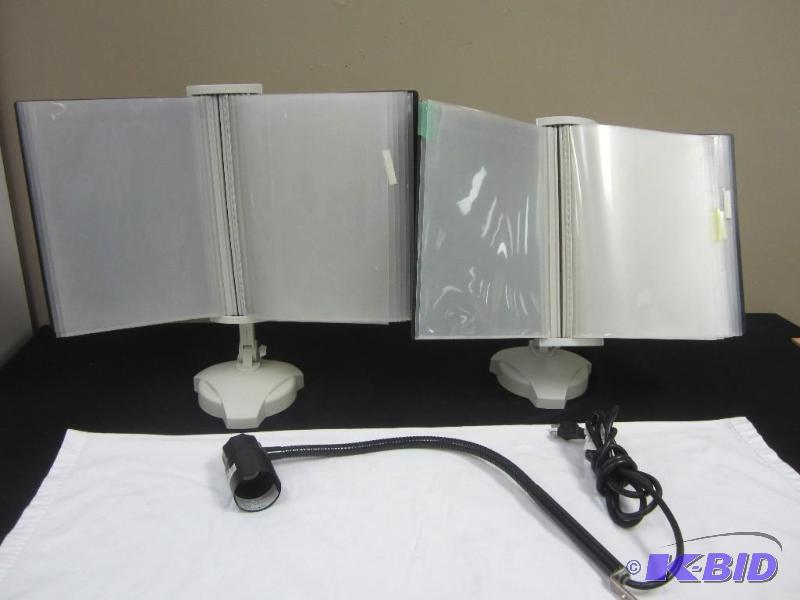 Computer desk accessories - flexible neck light and paper organizer