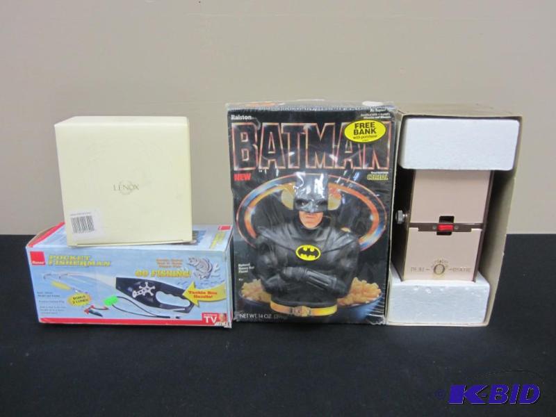 Card Shuffler, Batman Bank, Lenox Clock & Pocket Fishing Rod