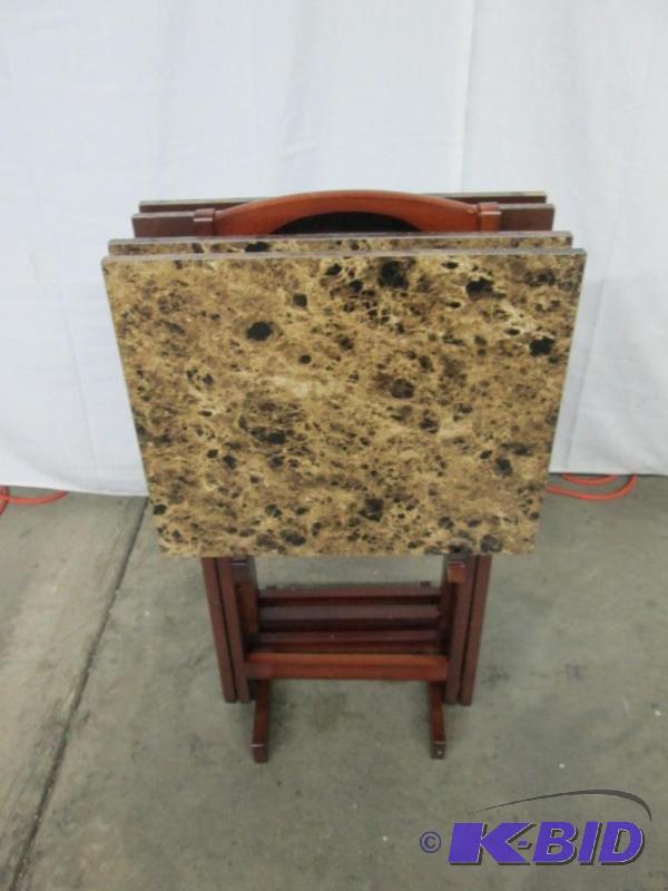 Espresso Marble-Look TV Tray Set