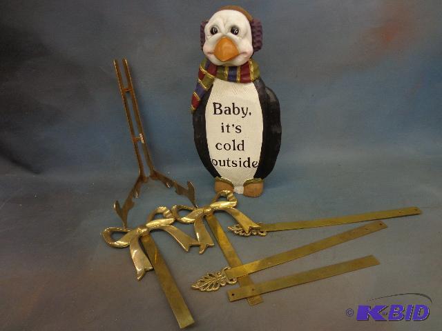 Wooden Penguin and Brass Hanging Ribbons...