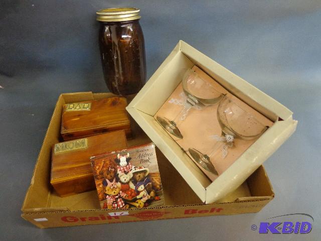Cedar Jewelry Boxes,Amber Quart Jar and Champ...