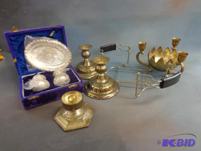 Candle Holders&amp Purple Velvet Box with Ni...