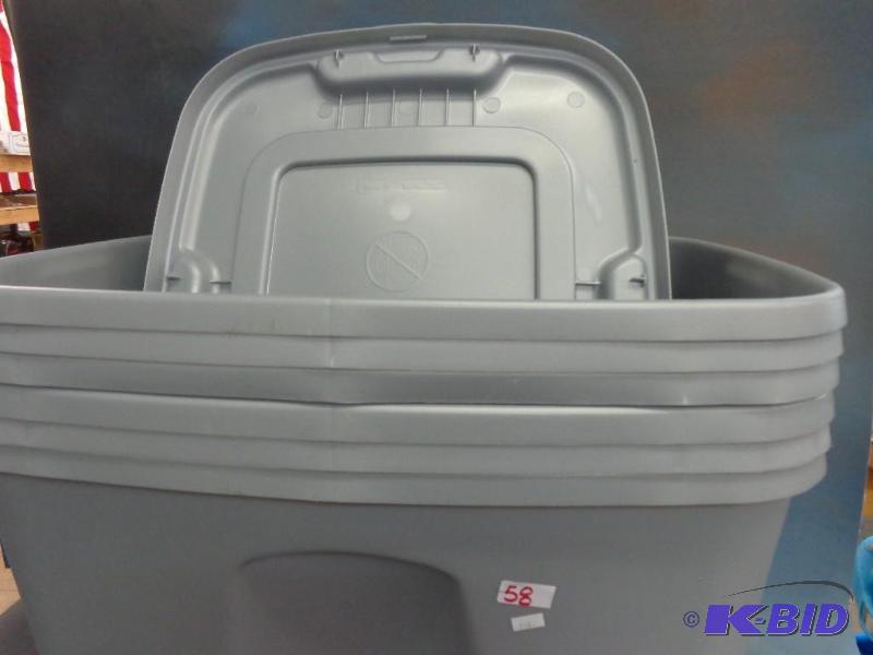 6 Grey Totes With Lids and Cooler   18 gallon...