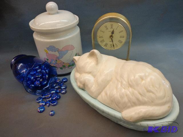Cat Cookie Jar,Goose Cookie Jar, Clock...
