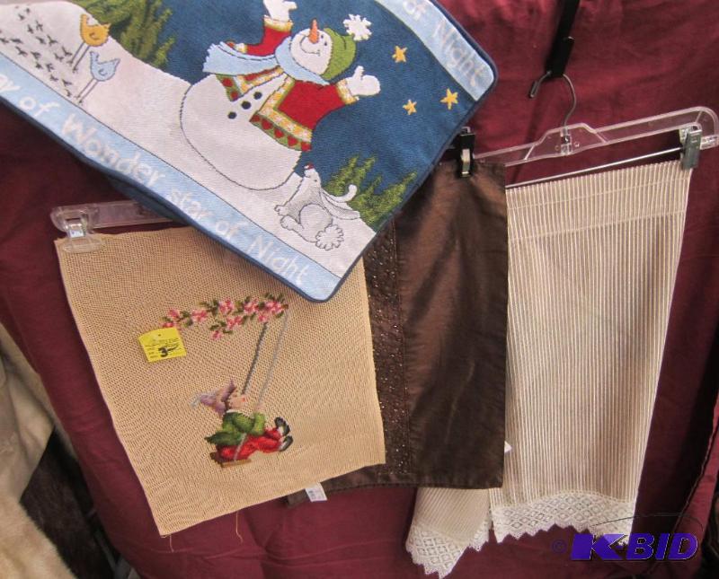 5 Pieces - 2 Beaded Place Mat, Snowman Place Mat, Curtain and Needlepoint Piece