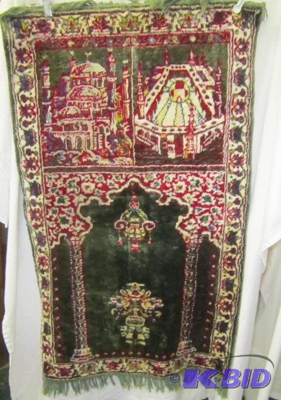 Greens, Reds, Blue and White Rug Fringed 23x38 plus frindge