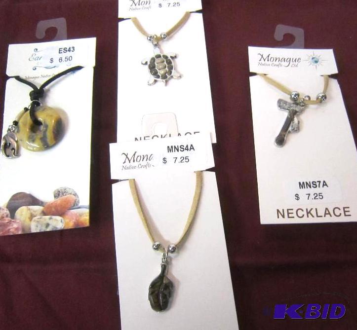 Lot of 4 Necklaces - Native American - Leaf, Hatchet, Stone, Turtle
