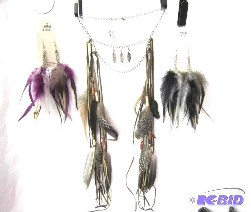 One Feather Necklace and 2 Set of Feather Earrings