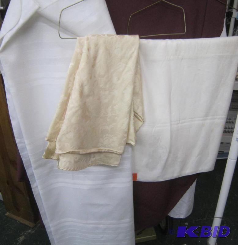 Ivory Linen Tablecloth and White Tablecloth and Ivory Round Table Topper