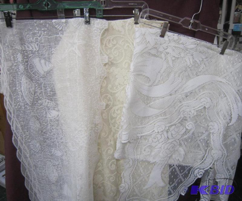 Very Long Ivory Valance 72x18, one White Valance 60x16 and one Curtain Lace Large with Bow