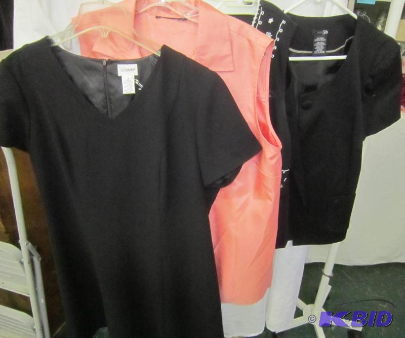 4 Pieces - Black and White Vest RQT, East Fifth Lined Jacket NEW, Peach Vase, Liz Baker Long Dress