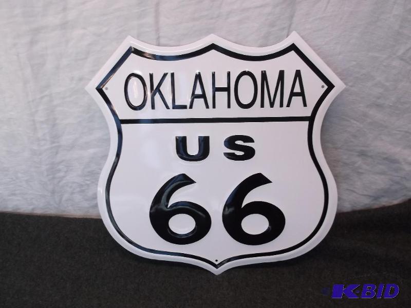 lot 13 image: Collectable embossed Oklahoma US 66 sign meas...