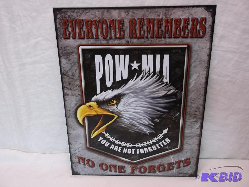 lot 62 image: Collectable metal POW MIA sign measuring 12 1...
