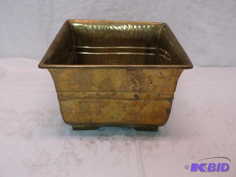 lot 67 image: Large hammered brass planter measuring 9 14&...