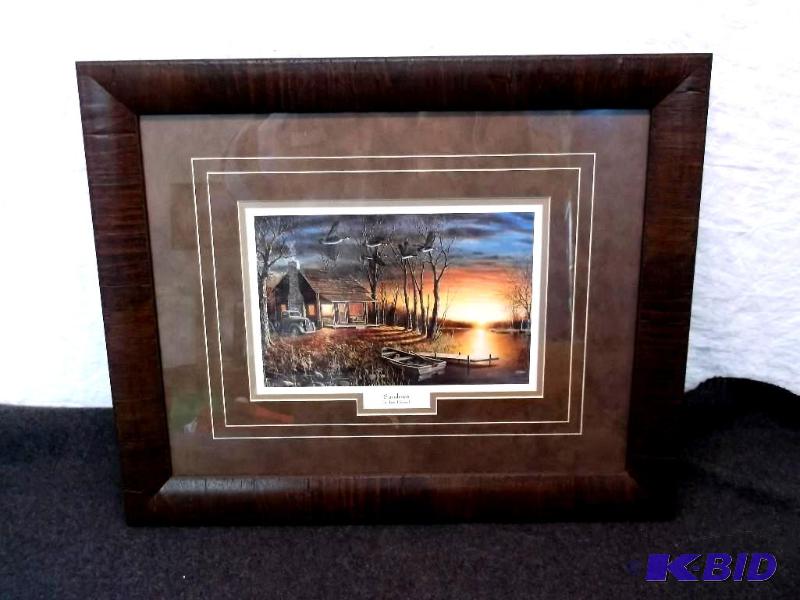 lot 7 image: Beautiful double matted framed print by Jim H...