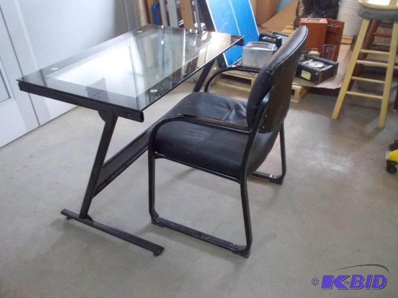 Small Metal and Glass Desk with Chair