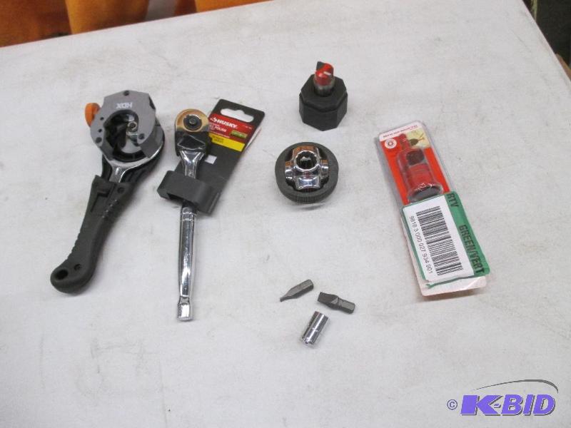 Pipe cutter, ratchet, and bits