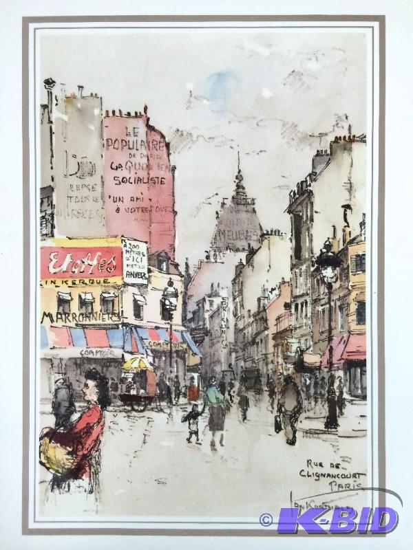 Vintage Jan Korthals Ink And Watercolor Prints Of Paris Street Scenes