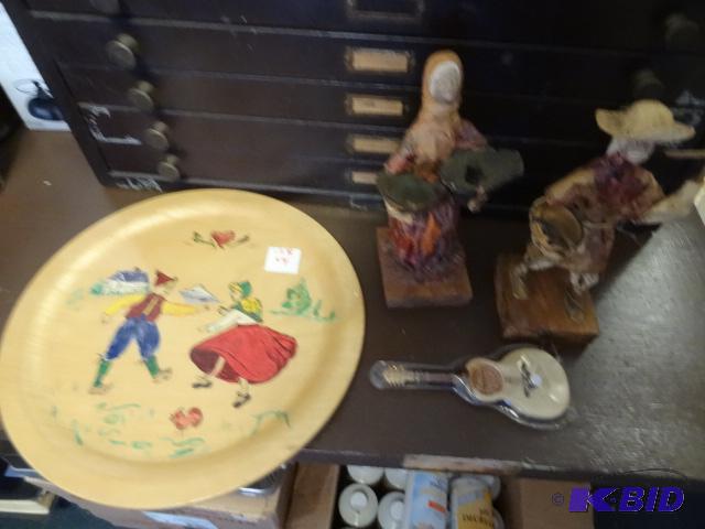 lot 128 image: Wooden platter  figurines with guitar...