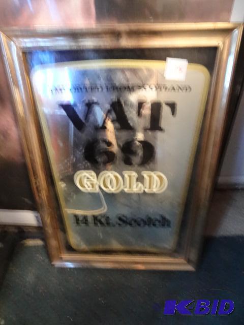 lot 175 image: VAT 69 Gold Scotch whiskey framed mirror...