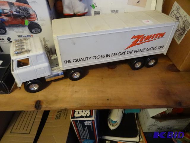 lot 216 image: Large steel semi truck and trailer rig, vinta...