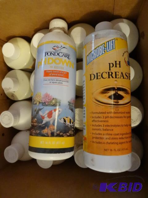 lot 239 image: Box of 18 pond chemicals, pH up and pH down, ...