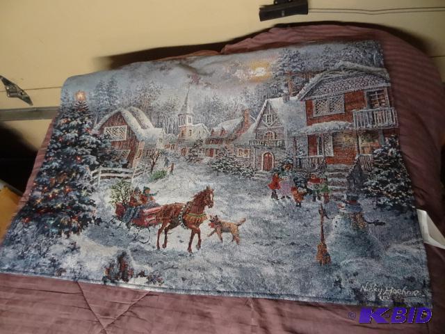 lot 3 image: Qty 2 - LED Lighted Winter Scene Wall Tapestr...