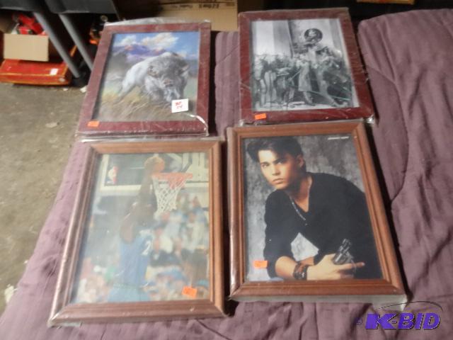 lot 80 image: 4 framed pictures, 1 with broken glass...