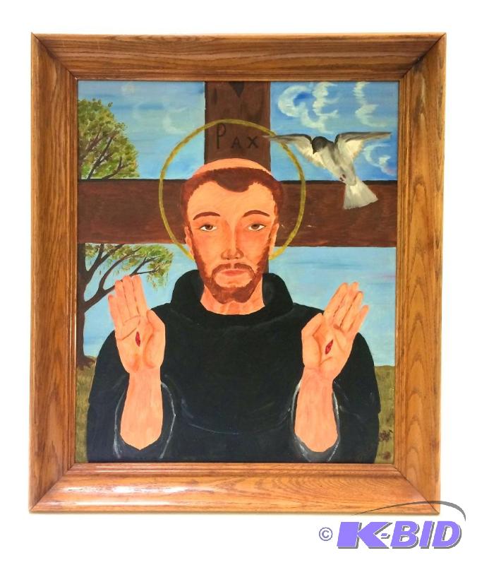 lot 1 image: Large Vintage Original Oil on Canvas PAX - Painted by Mildred M. Buckrich 1961 - Wood Frame