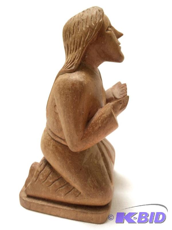 lot 11 image: Small Hand Carved Wooden Folk Art Statue of Jesus Praying - Artist Initialed G.H. on bottom