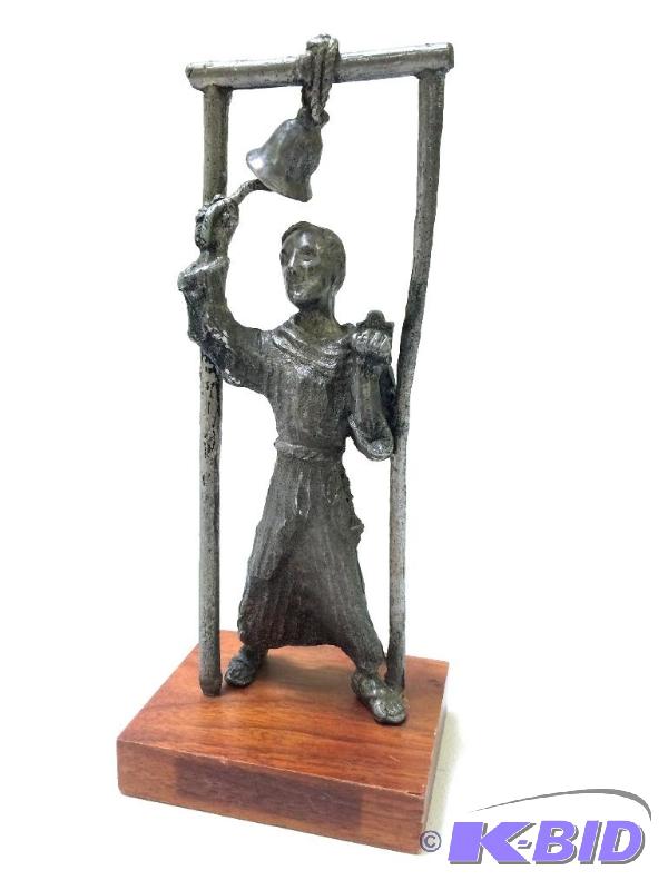 lot 4 image: Monk Sculpture - Cast Metal on wooden base