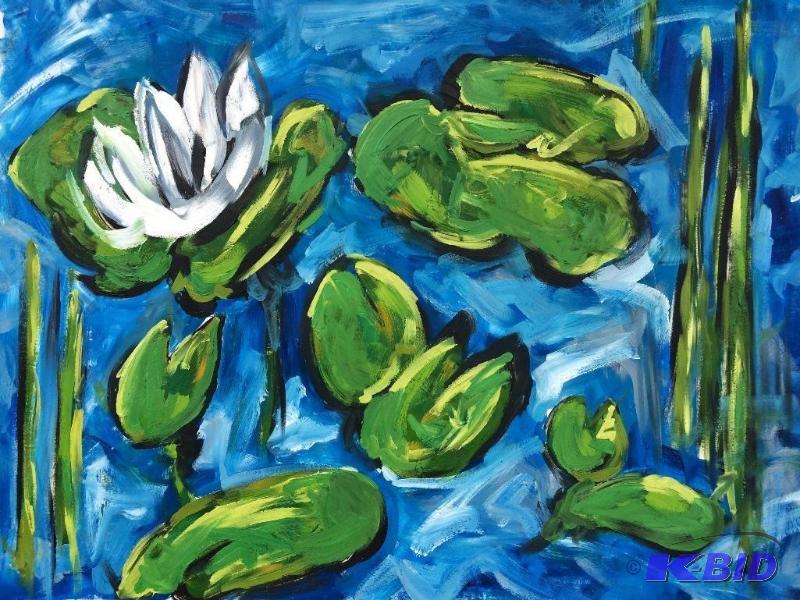 lot 14 image: Original Oil of North Shore Water lilies on Arches Oil Paper